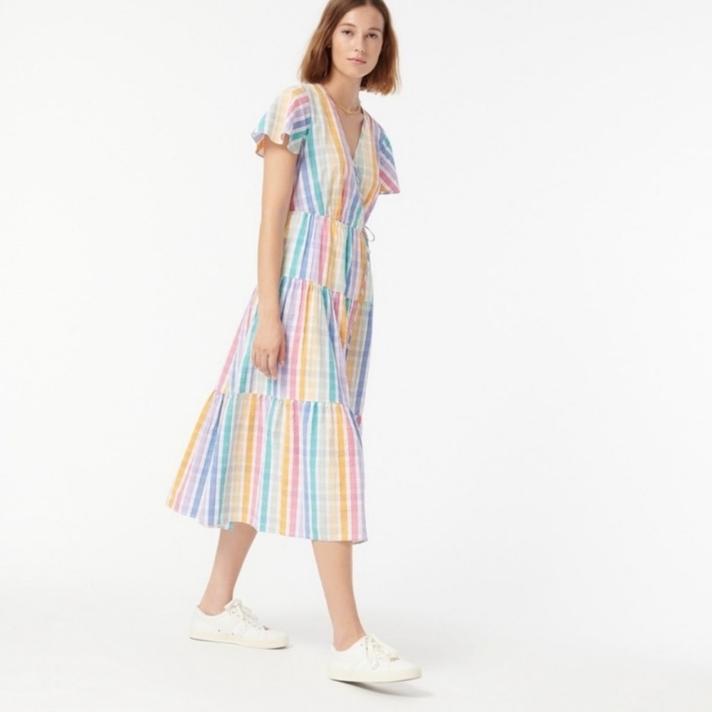 FAUX-WRAP DRESS IN RAINBOW GINGHAM NWT